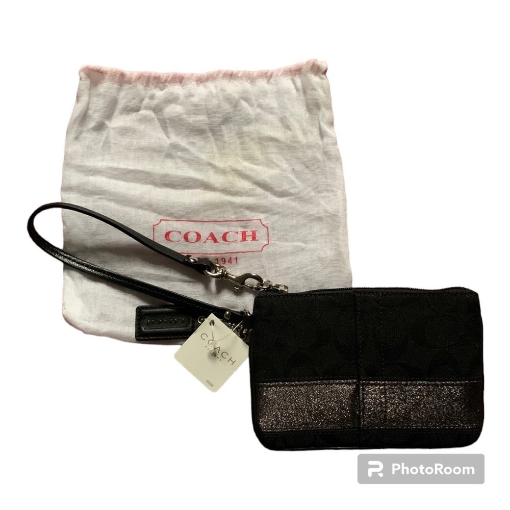 Coach signature black sparkly wristlet